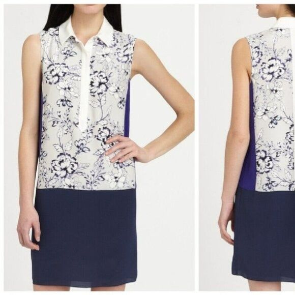 Rebecca Taylor Colorblock Floral Collared Shirt Dress – Size 0 - Picture 1 of 6
